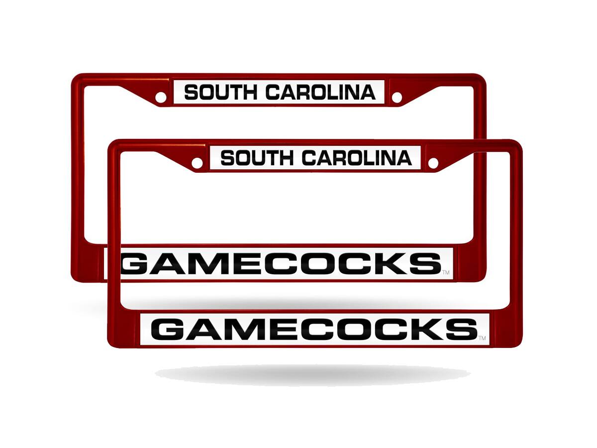 South Carolina Gamecocks (Set of 2) Maroon Painted Metal Laser Cut License Plate Frames