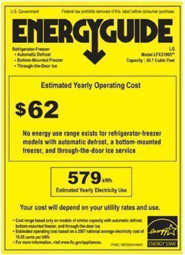 Energy Guide. LG - 30.7 Cu. Ft. French Door Smart Refrigerator with Thru-the-Door Ice and Water - Stainless-Steel.