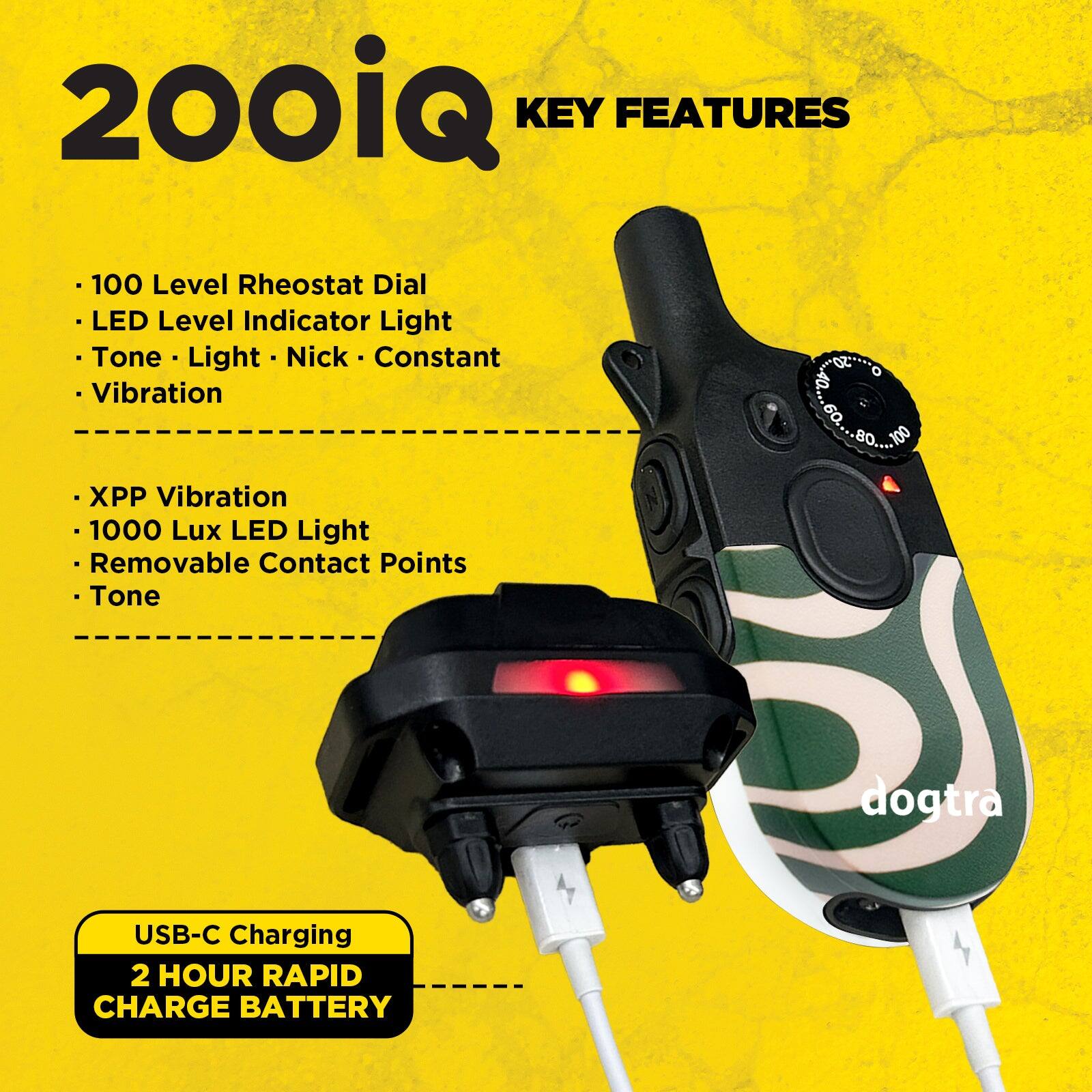 200iQ KEY FEATURES

- 100 Level Rheostat Dial
- LED Level Indicator Light
- Tone - Light - Nick - Constant Vibration
- XPP Vibration
- 1000 Lux LED Light
- Removable Contact Points
- Tone

USB-C Charging
2 HOUR RAPID CHARGE BATTERY