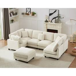 Yardgrace - Modular Sectional Sofa, Convertible Sofa Couch Modular Sofa With Ottoman - Beige