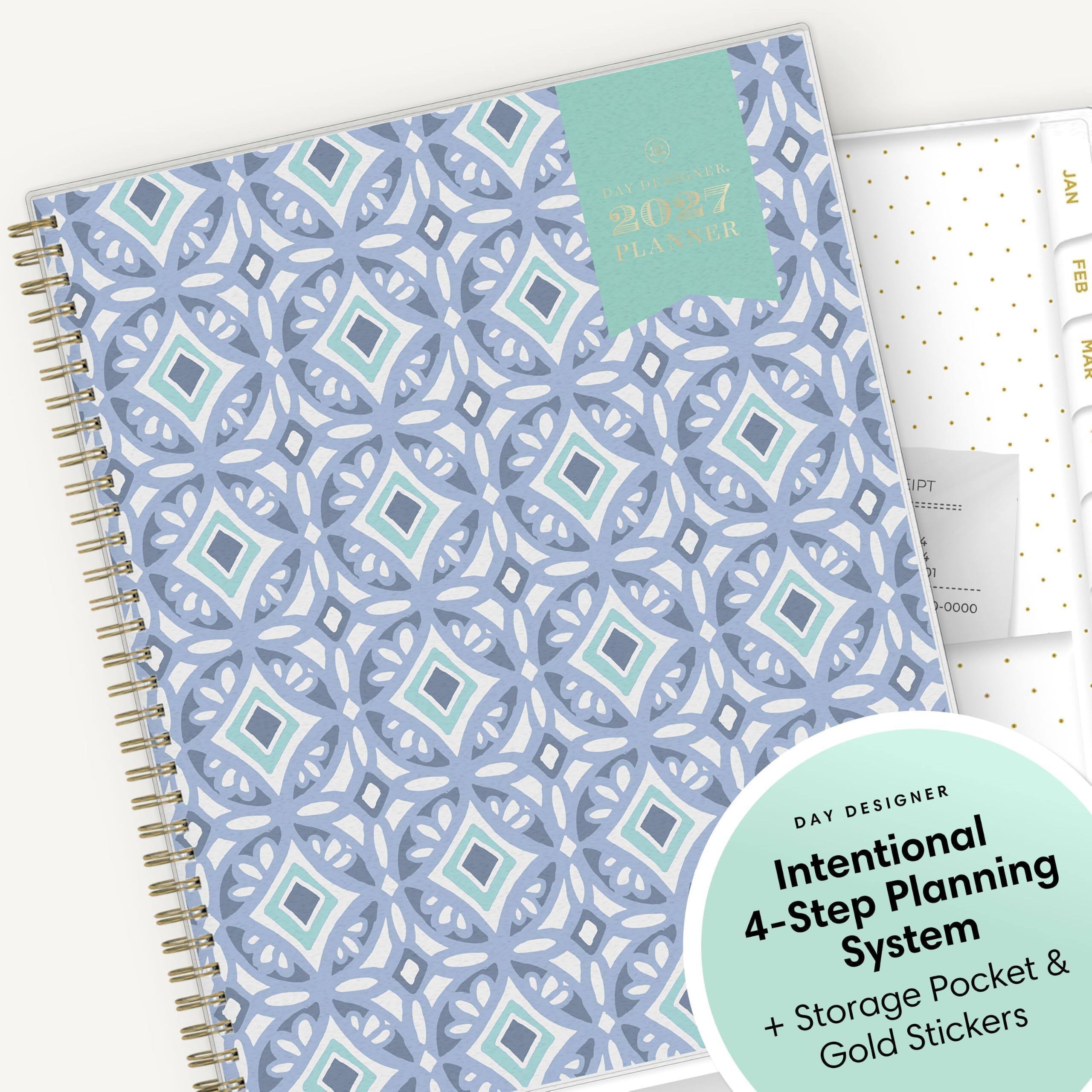 DAY DESIGNER  
2027 PLANNER  

JAN FEB MAR  
PT  
11  
-0000  

DAY DESIGNER  
Intentional Planning 4-Step System & Storage Pocket + Gold Stickers