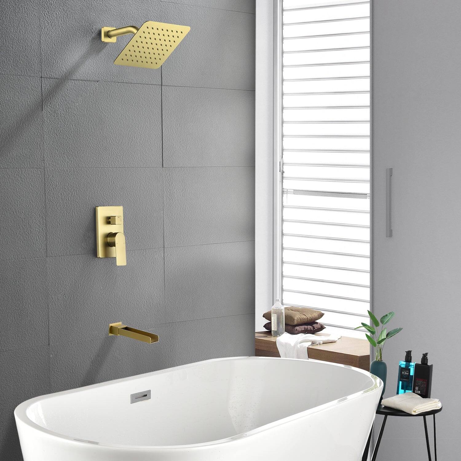 Alt View 5. Boyel Living - Brushed Gold Shower Set 8 Inch SUS304 Top Spray Waterfall Spout Dual Water Outlet - Brushed Gold.