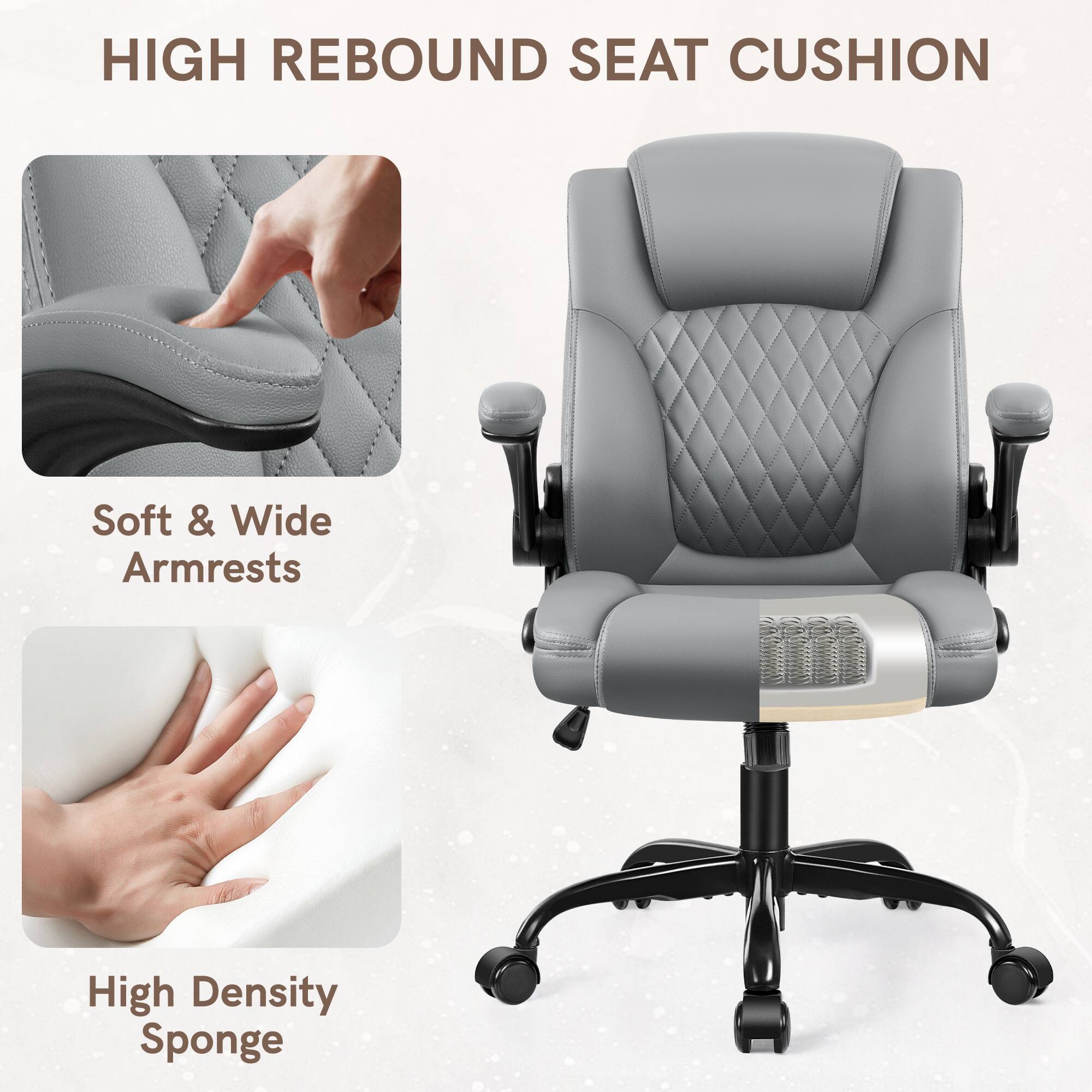 High Rebound Seat Cushion: Soft & Wide Armrests, High Density Sponge