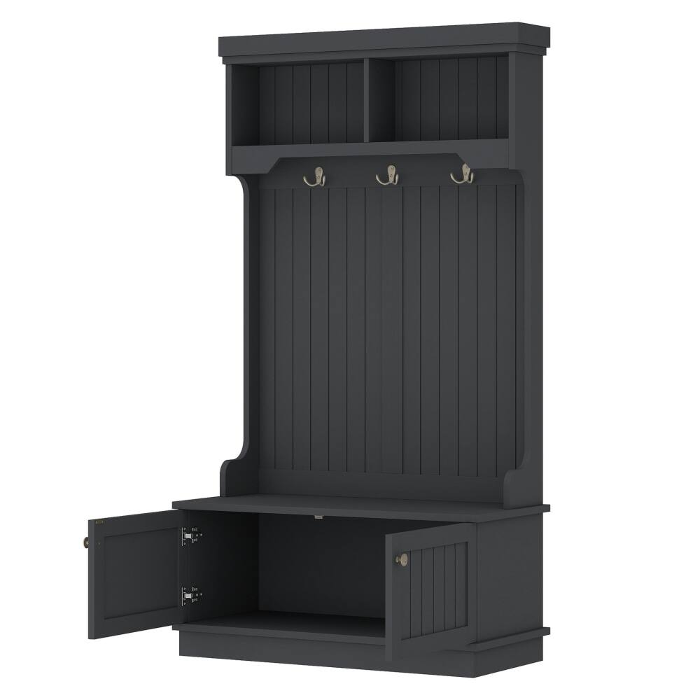 Back. Loheer - Loheer Black Hall Tree with Shoe Bench, 4-in-1 Entryway Coat Rack, 64.4 Inch - Black.