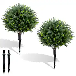 Gymax - 2PCS 27.5'' Artificial Cypress Topiary Trees w/Ground Spikes for Indoor & Outdoor - Green