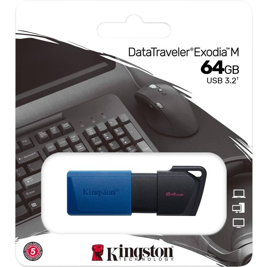 DataTraveler Exodia™ M  
64GB  
USB 3.2  

Kingston  
64GB  

Kingston TECHNOLOGY  

5 YEARS LIMITED WARRANTY