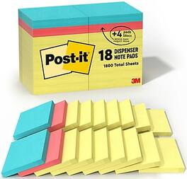 Post-it - Notes, 3" x 3", Canary Collection, 100 Sheet/Pad, 18 Pads/Pack - Canary Yellow