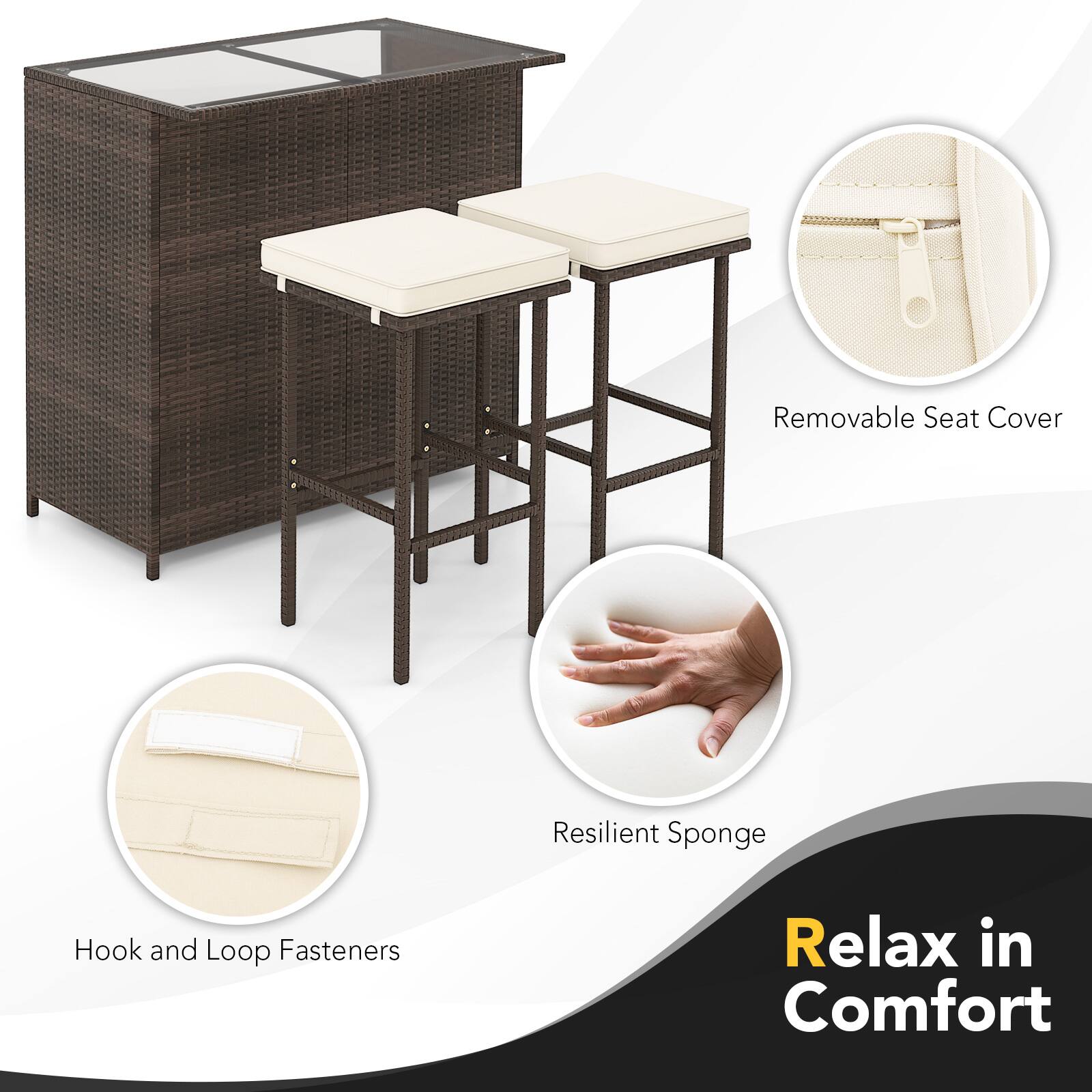 Removable Seat Cover  
Resilient Sponge  
Hook and Loop Fasteners  
Relax in Comfort