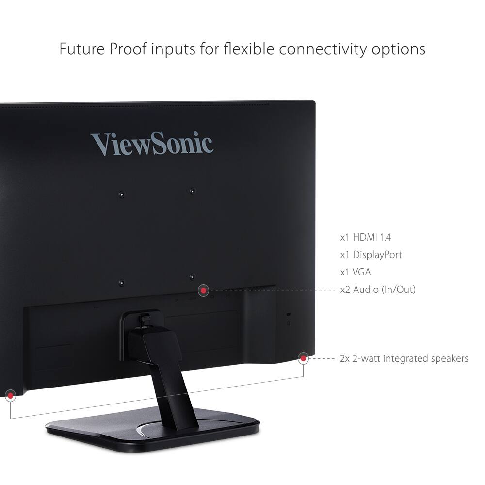 Future Proof inputs for flexible connectivity options

- x1 HDMI 1.4
- x1 DisplayPort
- x1 VGA
- x2 Audio (In/Out)
- 2x 2-watt integrated speakers