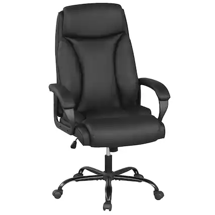 Front. WELLFOR - 400 lb Big and Tall Adjustable High Back Leather Office Chair - Black.