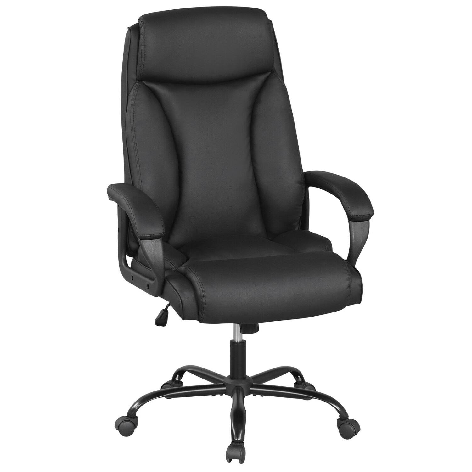 Front. WELLFOR - 400 lb Big and Tall Adjustable High Back Leather Office Chair - Black.