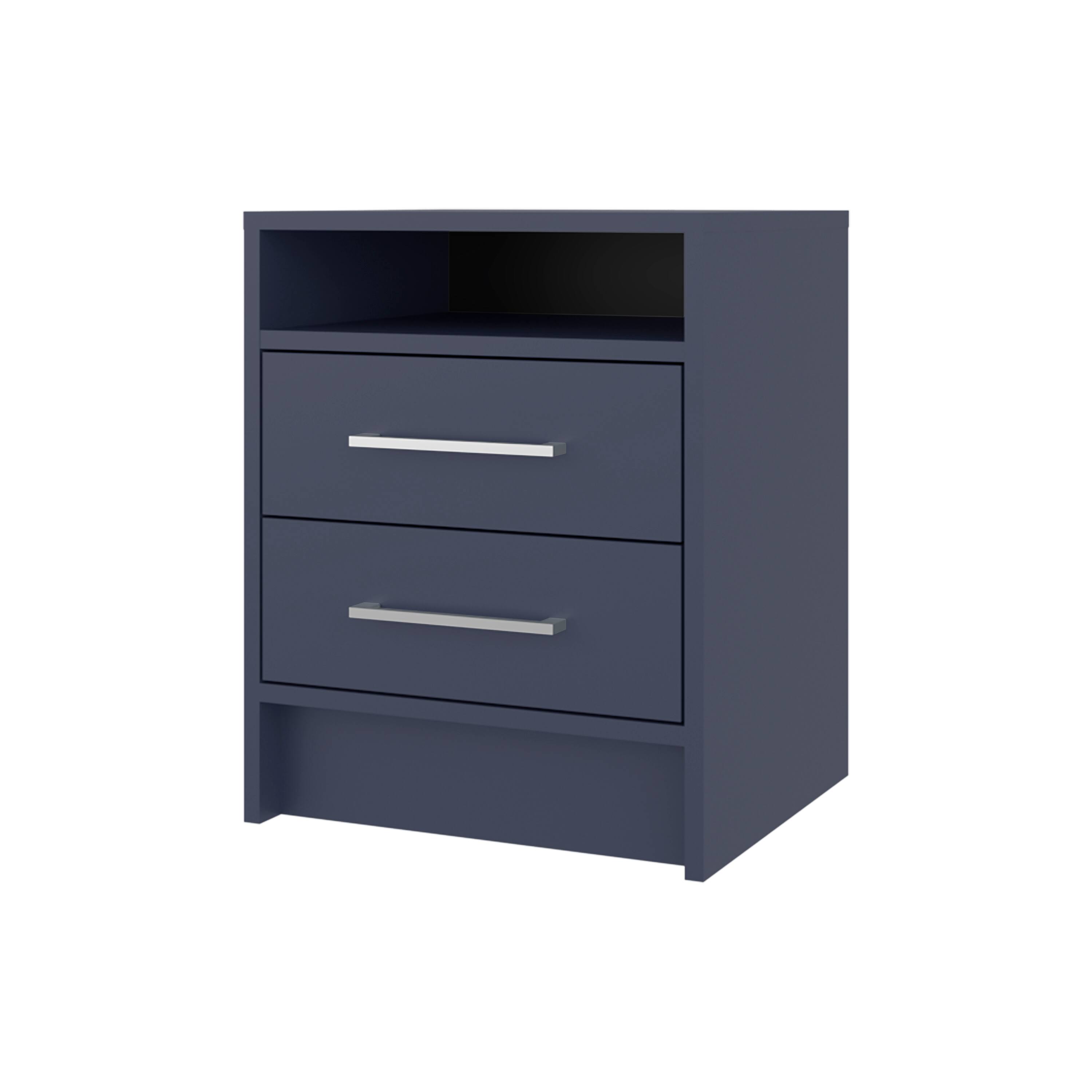 Back. Tiramisubest - Modern Blue Nightstand with 2 Drawers and Open Shelf, Scratch-Resistant Surface - Blue.
