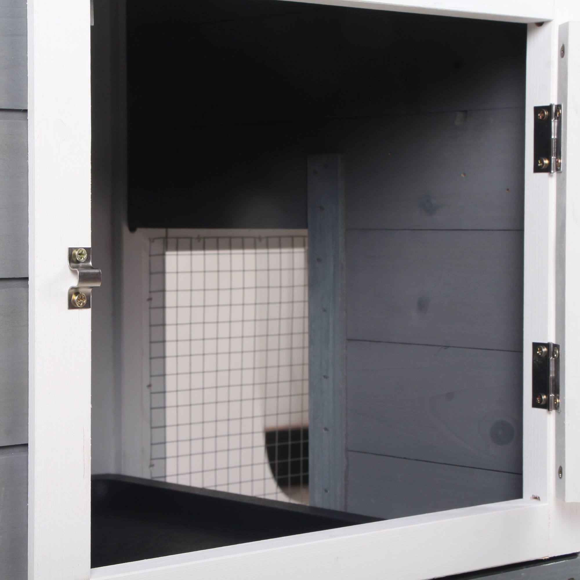 Alt View 4. Pawhut - 62" Rabbit Hutch, Wooden, Guinea Pig Cage, Small Animal Enclosure with Run Area, Removable Tray, Asphalt Roof.