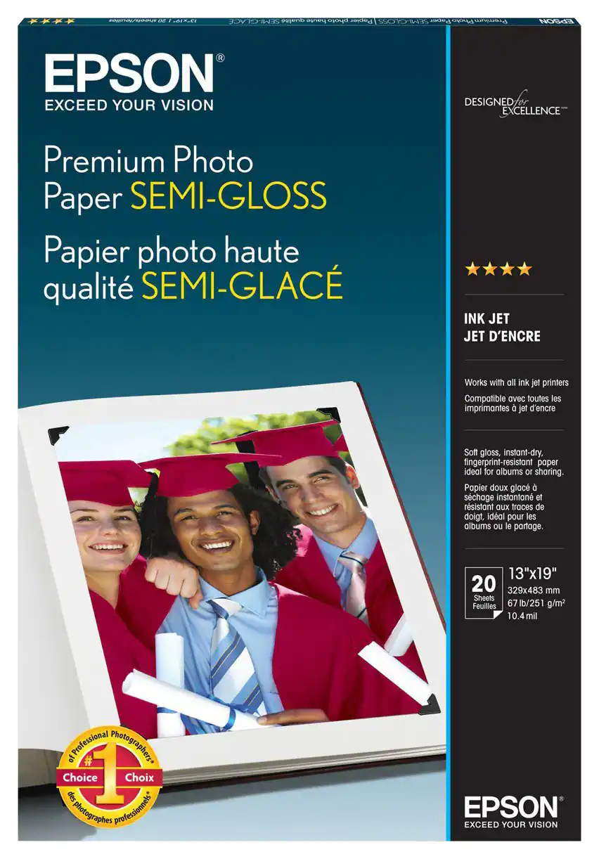 Front. Epson - Semi-Gloss Premium Photo 13" x 19" 20-Count Paper - White.