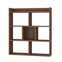 Pefilos - 7 Cubes Open-back Bookshelf with Anti-Toppling Devices-Walnut, High Bookshelf - Brown