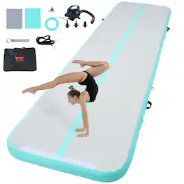 VEVOR - Gymnastics Air Mat, 4 inch Thickness Inflatable Gymnastics Tumbling Mat, Tumble Track with Electric Pump - Mint