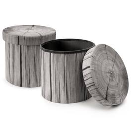 Sorbus - Tree Stump Stool, 2 Pack Storage Ottoman 15 Inch Fake Tree Stumps Log Stool Storage, Artificial Tree Trunk - Gray