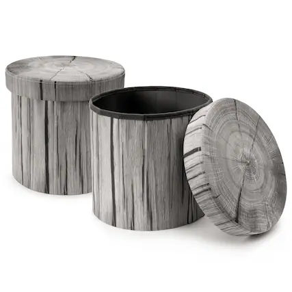 Front. Sorbus - Sorbus Tree Stump Stool, 2 Pack Storage Ottoman 15 Inch Fake Tree Stumps Log Stool Storage, Artificial Tree Trunk - Gray.