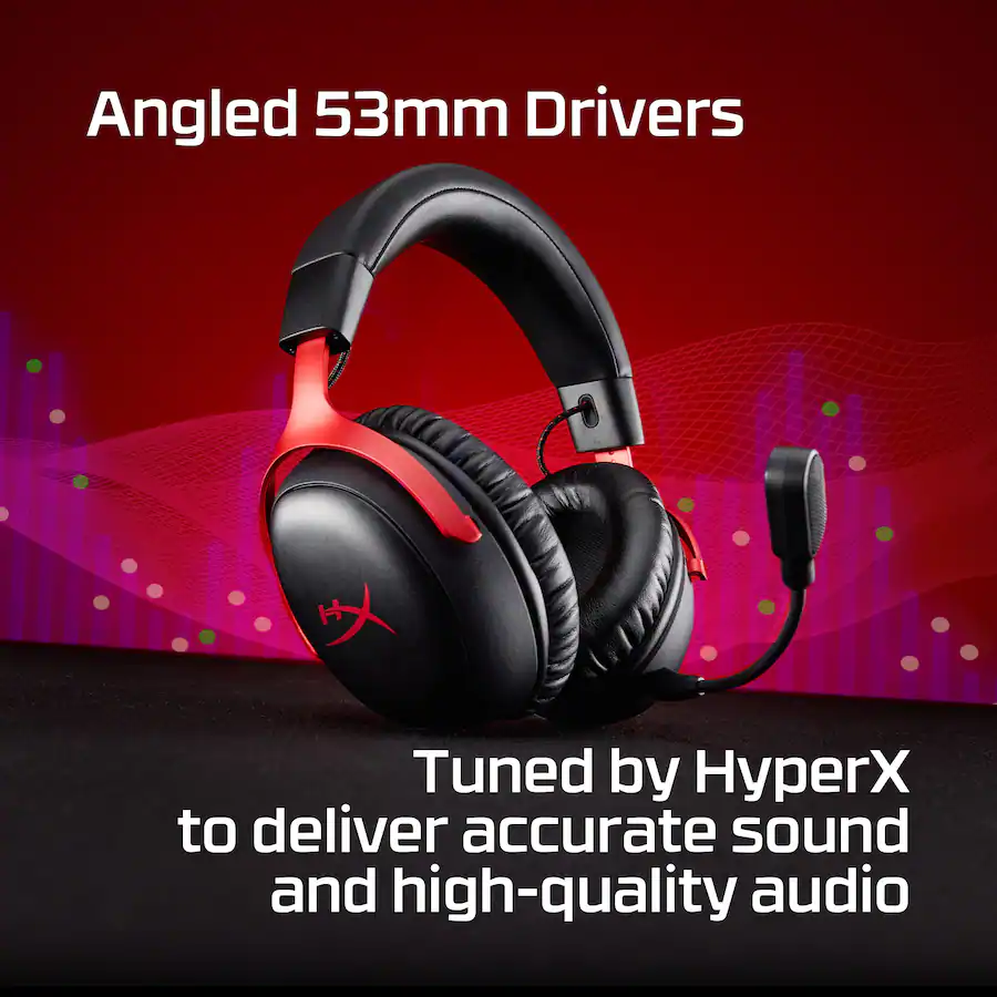 Angled 53mm Drivers H Tuned by HyperX to deliver accurate sound and high-quality audio.