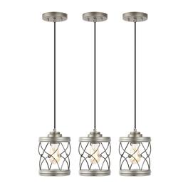 Jonathan Y - Marelle 6.5" 1-Light Farmhouse Industrial Iron Filigree Caged Jar LED Pendant, (Set of 3) - Antique Silver