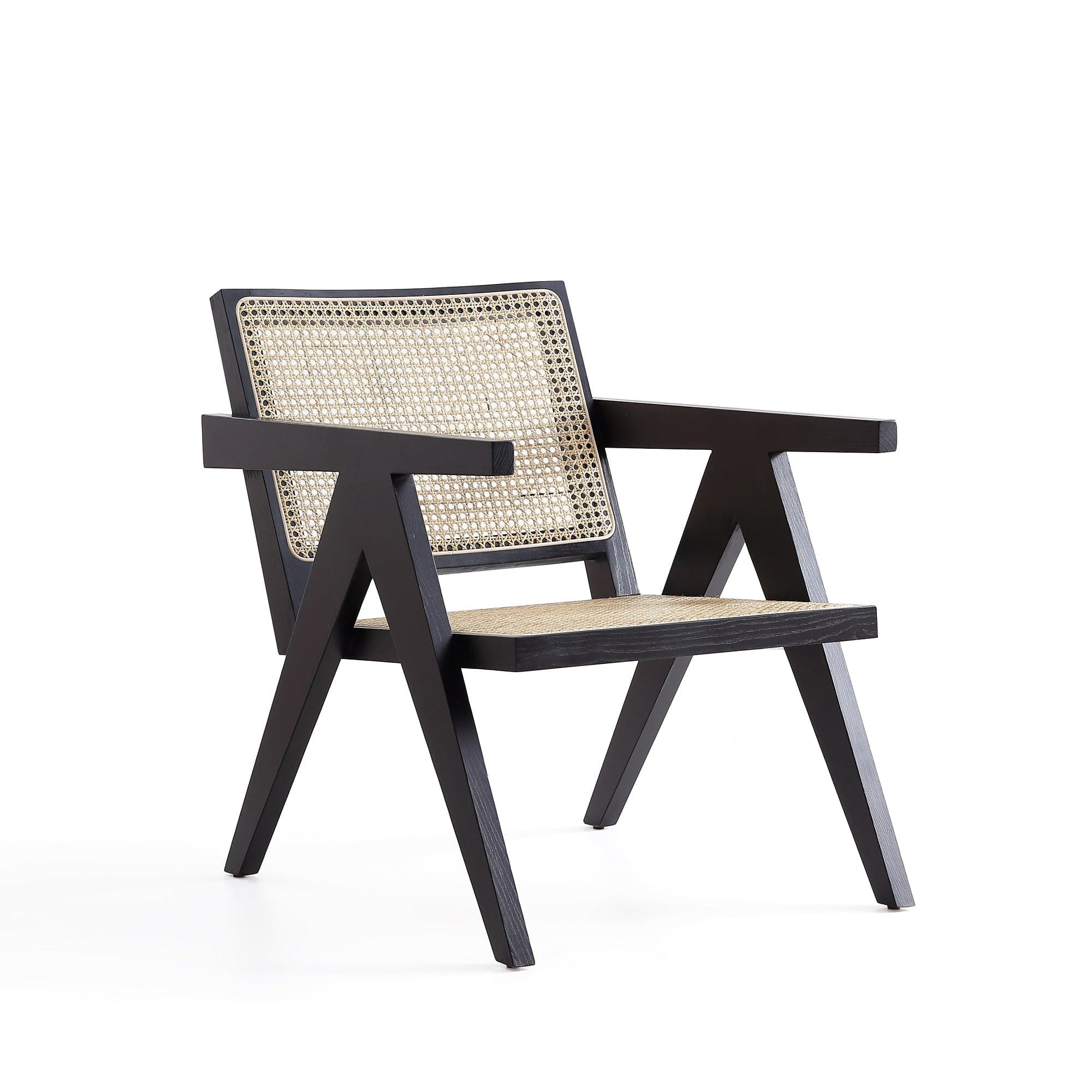 Manhattan Comfort - Hamlet Industry Chic Cane Back Wood Accent Armchair - Black and Natural