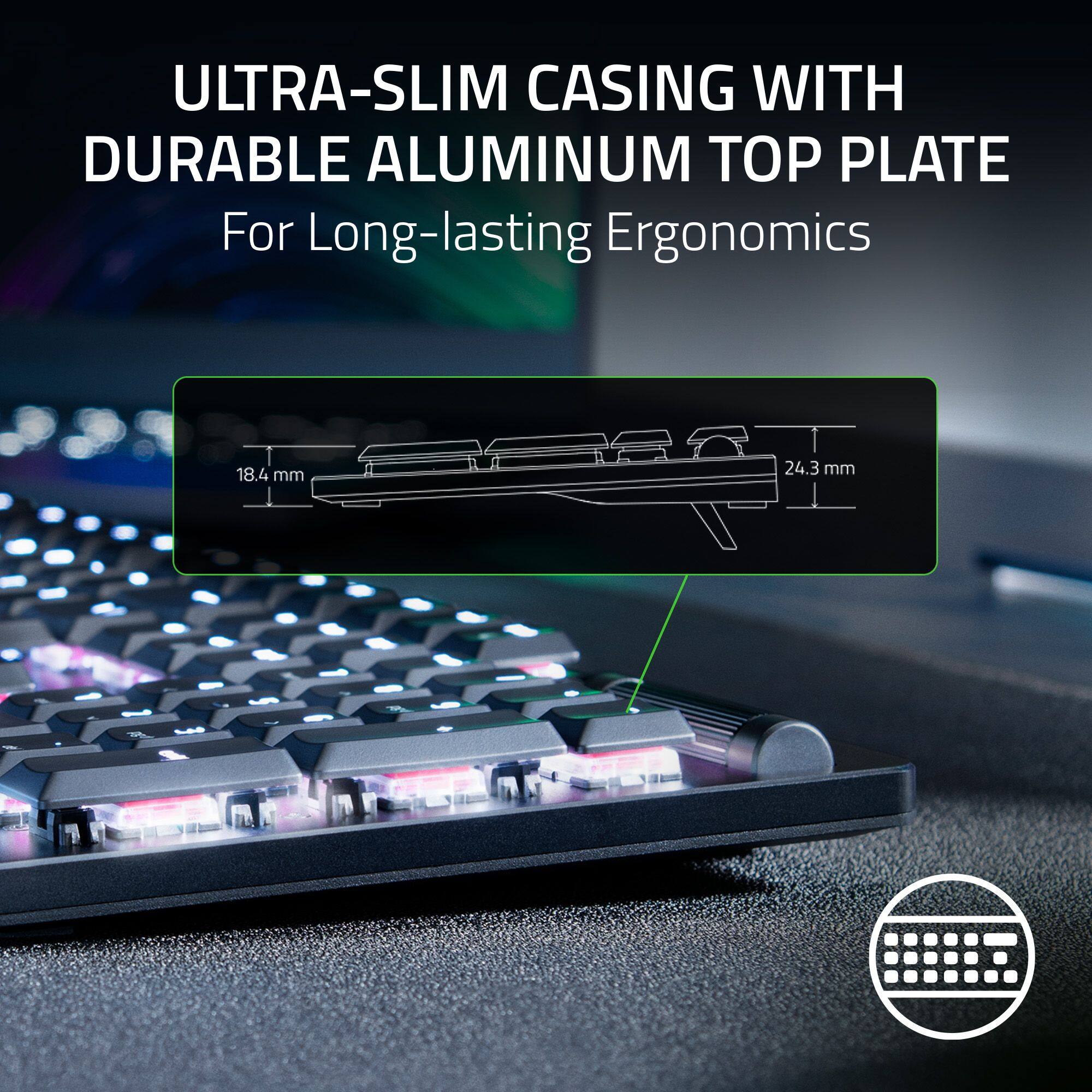 Ultra-Slim Casing with Durable Aluminum Top Plate for Long-lasting Ergonomics: 18.4 mm x 24.3 mm.