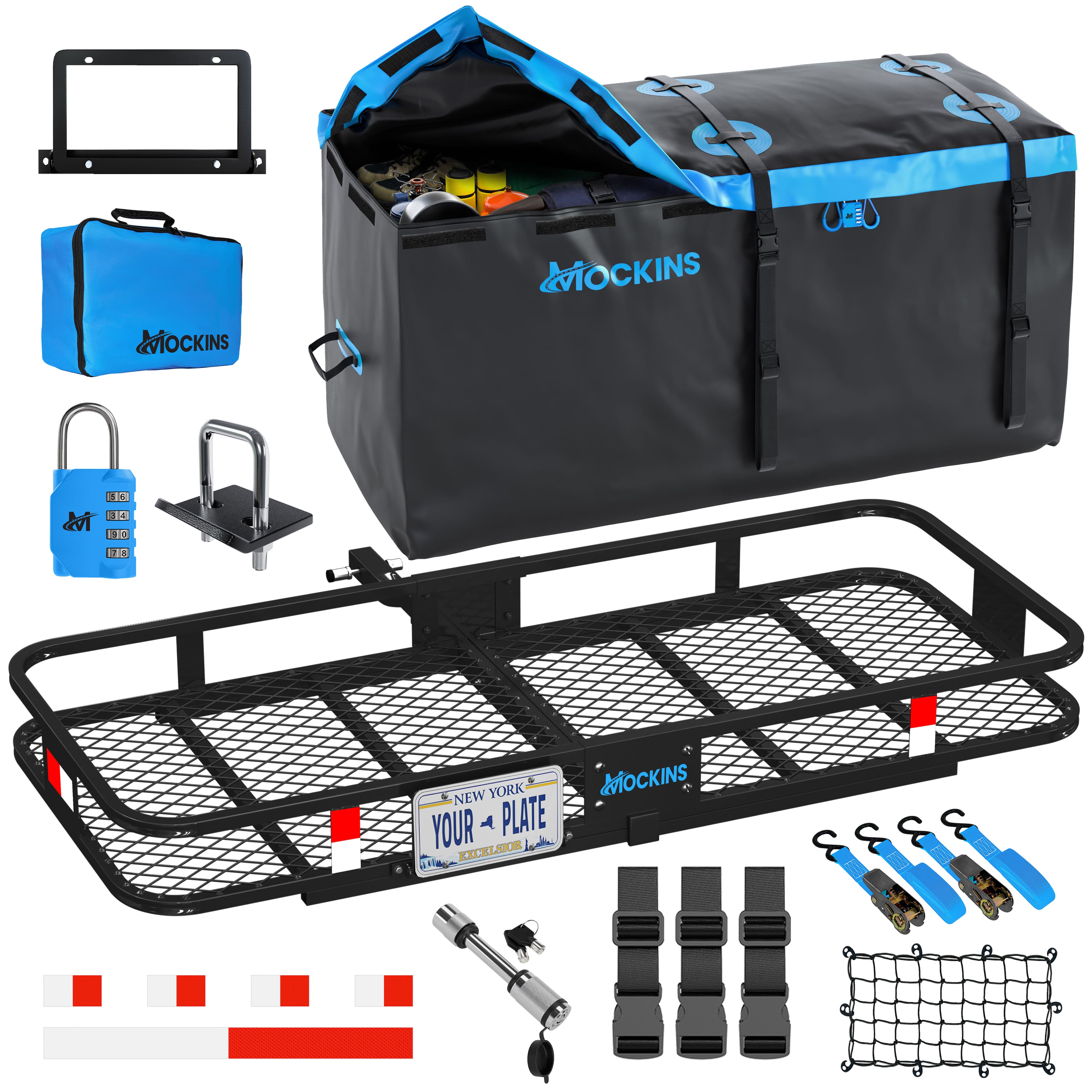 Mockins - 60 in. x 24 in. x 6 in. Folding Tow Hitch Mount Cargo Carrier w/ 25 Cu Ft. Cargo Bag & Hitch Basket Accessories price history on PriceWatchPro