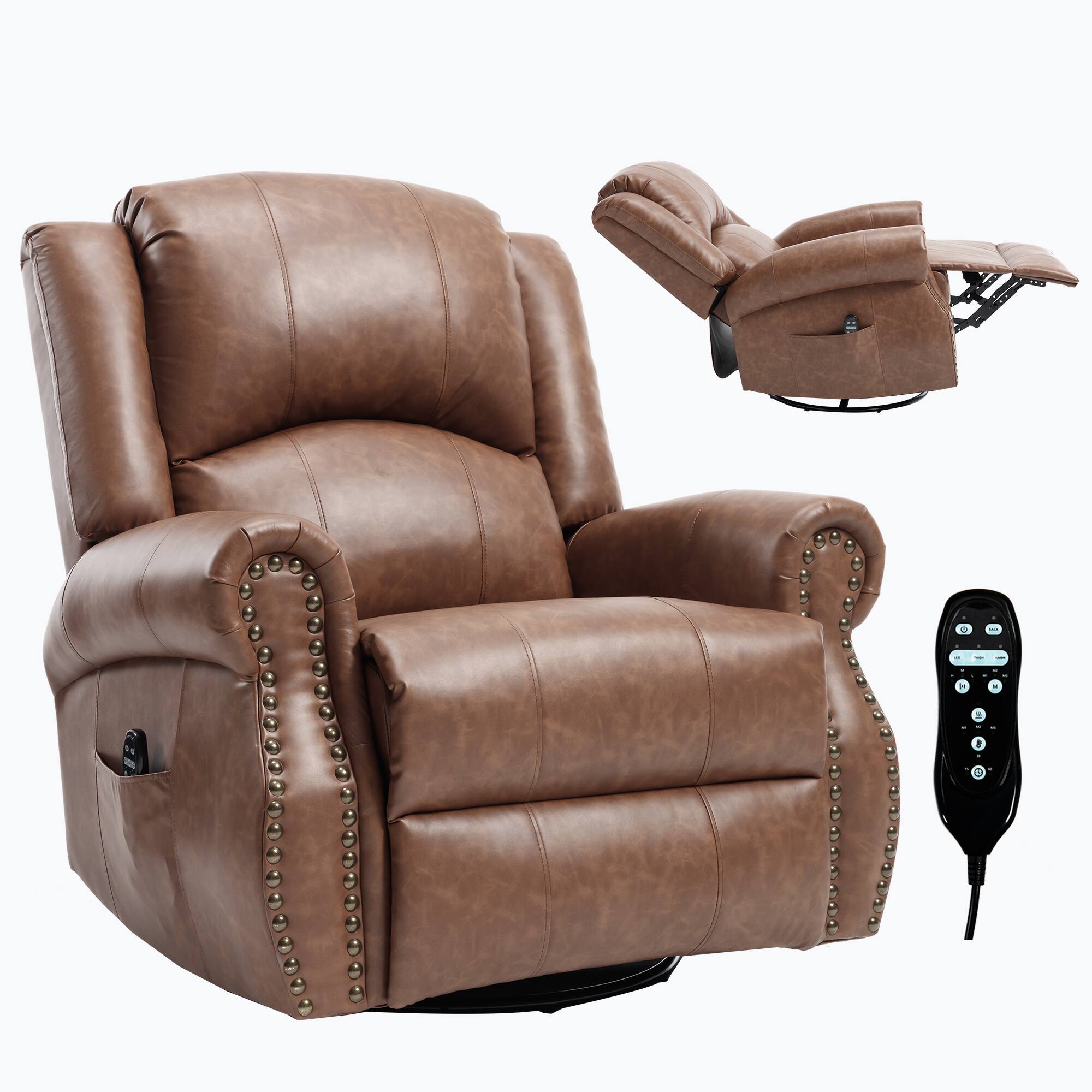 Alt View 3. TinyHomie - Heat Massage Manual Recliner Chair with Rocker and Swivel in Fabric for Living Room Yellow - Yellow Brown.