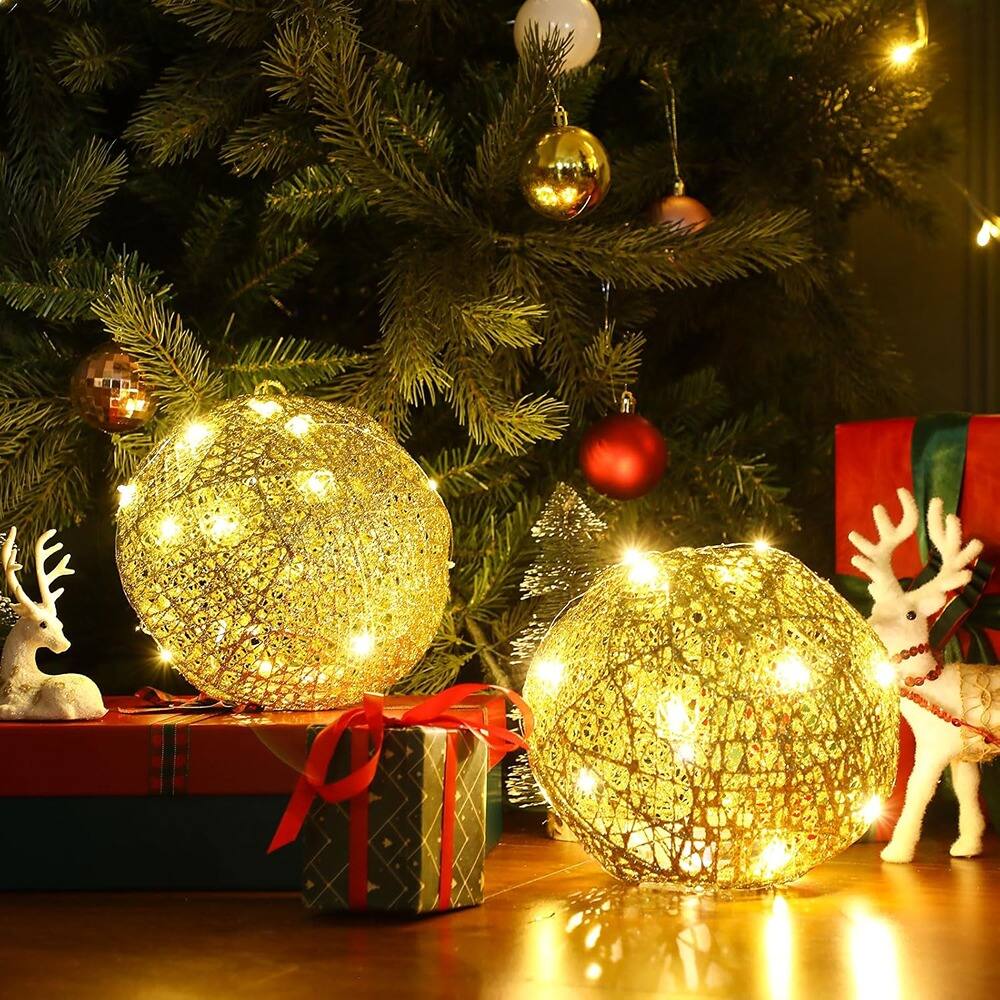 Back. RTMB - 4-Pack 8" Outdoor LED Light Balls, Warm White Hanging Garden Spheres - yellow.