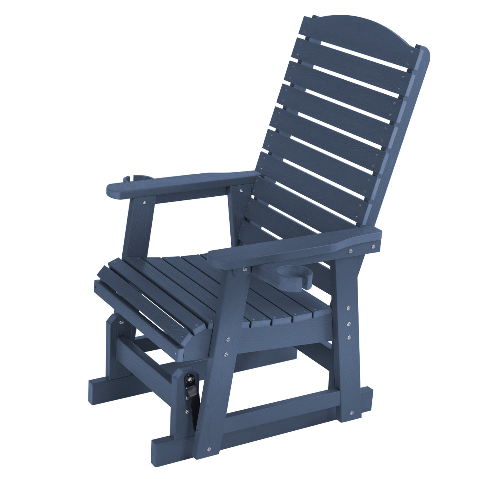 Alt View 5. Fortune Candy - Poly Lumber Patio Glider w/Cup Holders, High Backrest and Deep Contoured Seat, Heavy Duty 700lb, for Outdoor Porch - Navy Blue.
