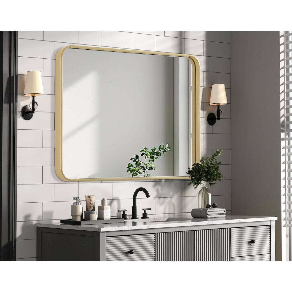 Alt View 2. Elegant Decor - Contour Metal Rectangle Mirror 24x32 in Brass - Brass.