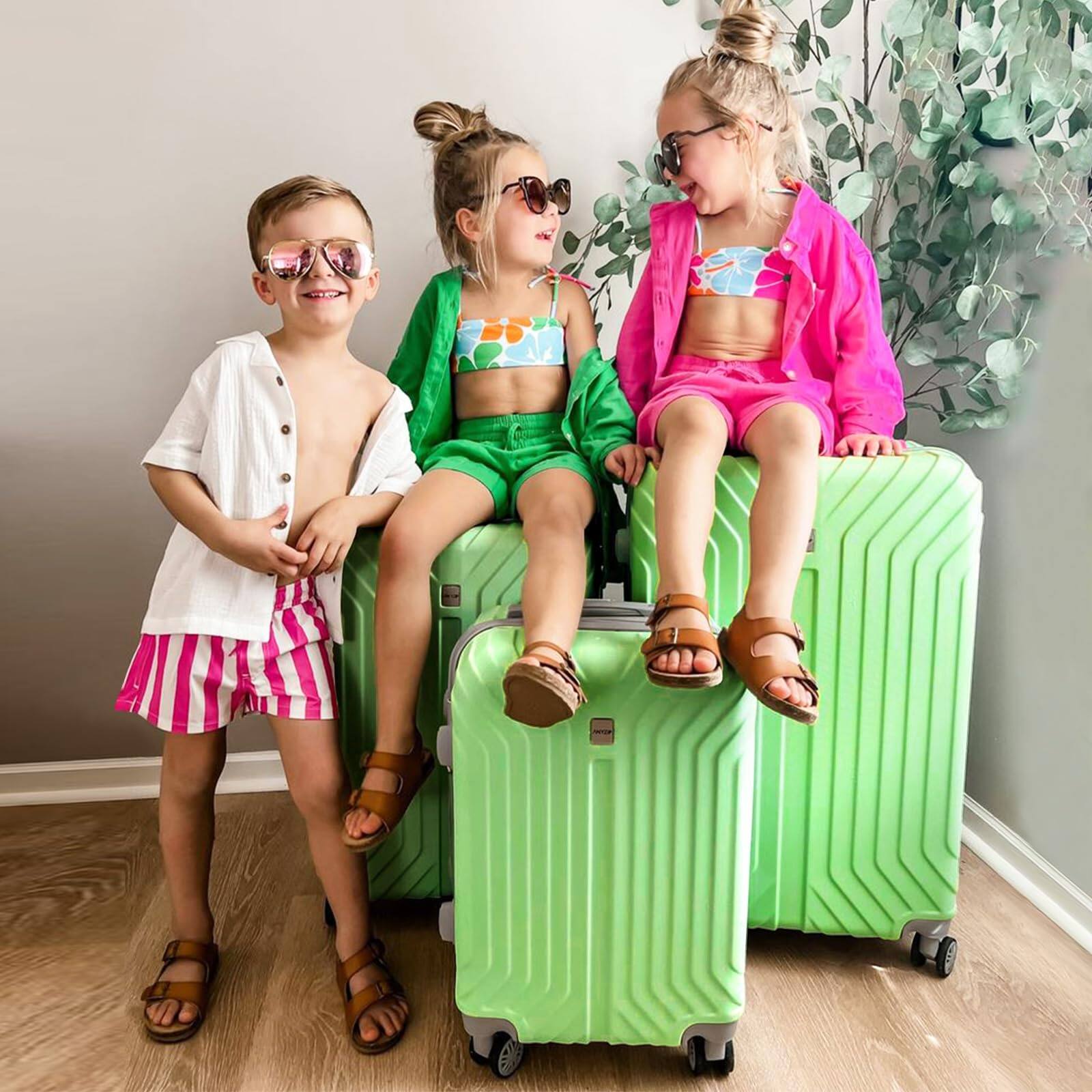 Left. Brick Attic - 24 Inch Hard Shell Checked Suitcase, Rolling Lightweight Travel Suitcases with Wheels TSA Lock,Expandable Luggage - Light green.