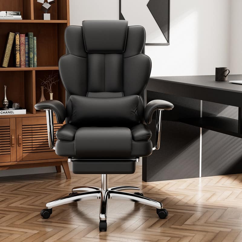 HTUTWOO - Executive Office Chair - 500LBS,Ergonomic Reclining UP Leather Chair with Footrest,for Home Office & Corporate Workspace - Black