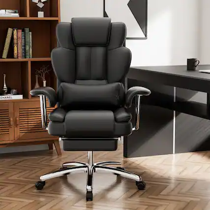 Front. HTUTWOO - Executive Office Chair - 500LBS,Ergonomic Reclining UP Leather Chair with Footrest,for Home Office & Corporate Workspace - Black.