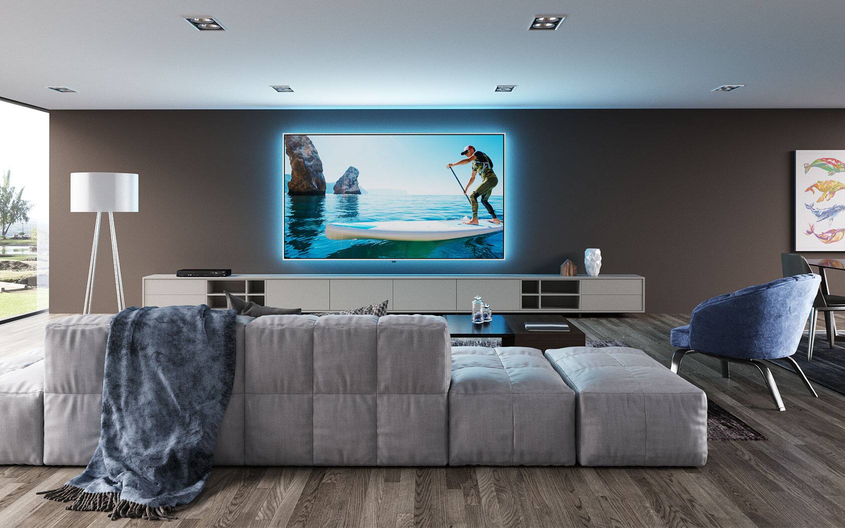Alt View 14. Screen Innovations - Zero Edge – 16:9 – 150” – Slate 1.2 Gain Ambient Light Rejecting (ALR) Projector Screen - Black/Gray.