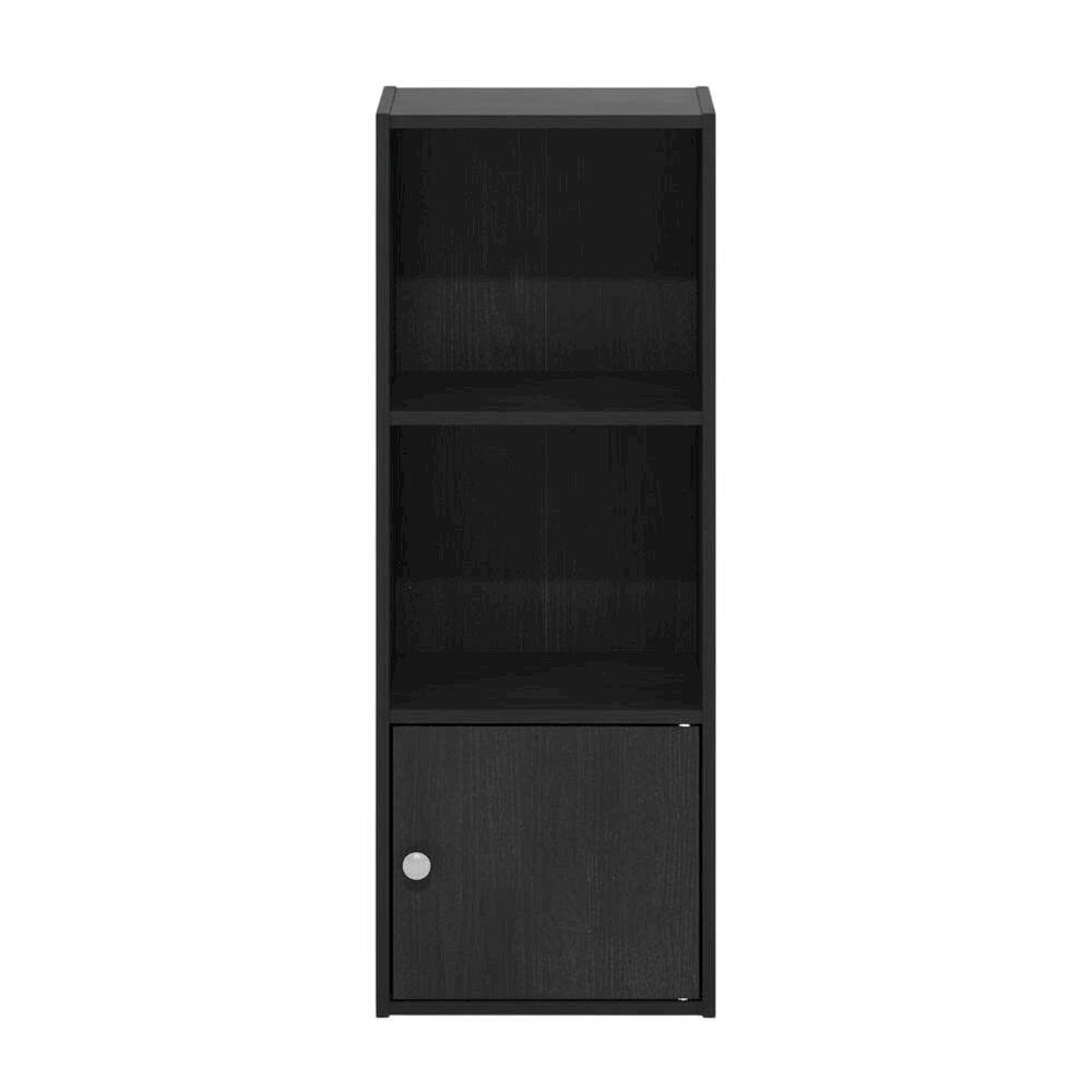 Back. FurniFact - Black 3-Tier Bookcase with Door Storage and Wood Finish - Blackwood.