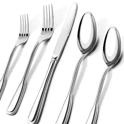 Front. Dazzed Corner - 40-Piece Stainless Steel Silverware Set for 8, Heavy Duty Cutlery with Wide Handles - NY61VBY.
