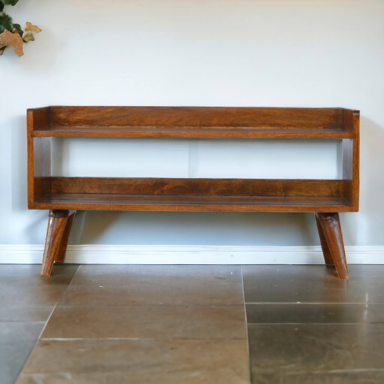 Alt View 4. Artisan Furniture - Artisan Furniture Solid Wood Chestnut Nordic Storage Bench, 2 Open Slots, Dark Brown - Dark Brown.
