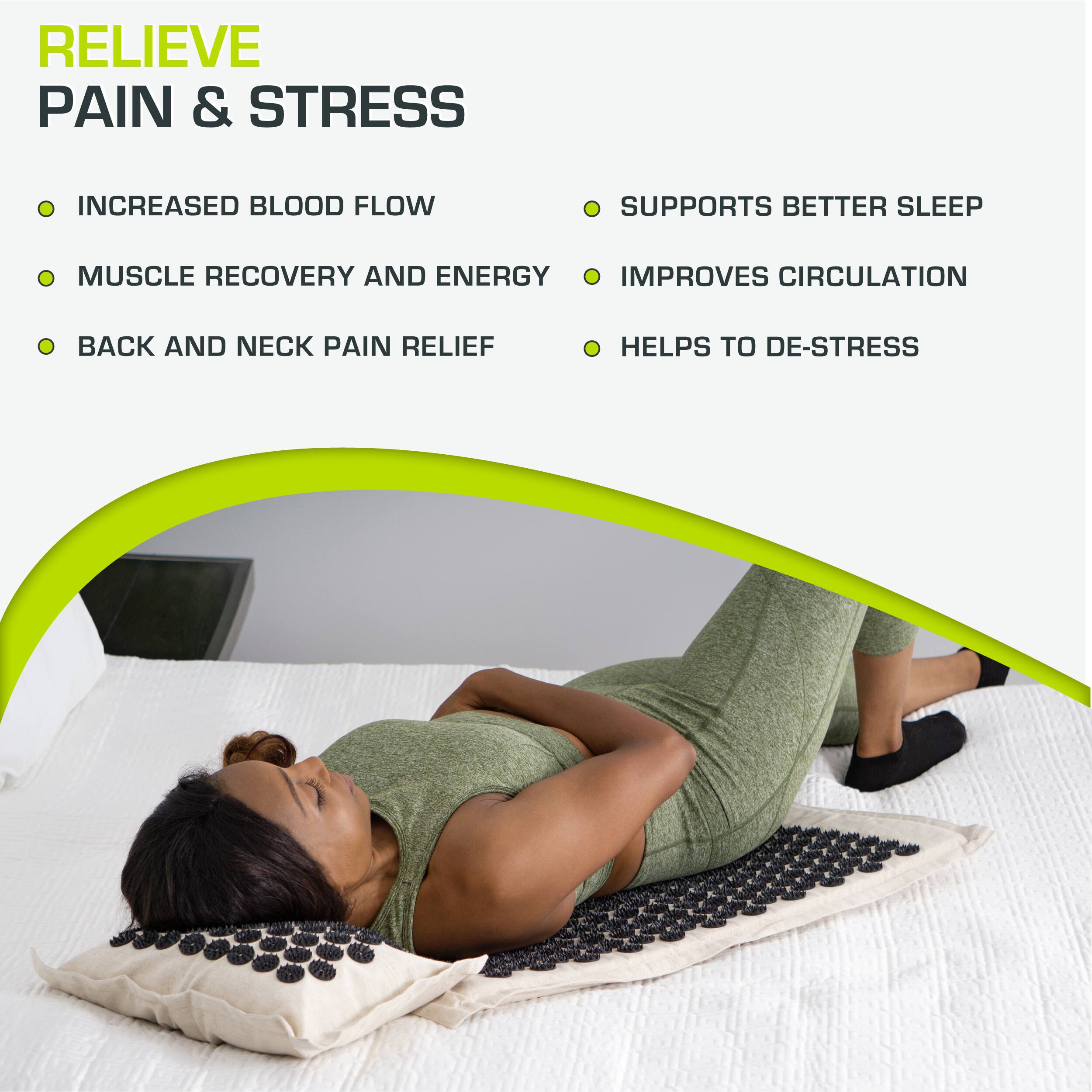 RELIEVE PAIN & STRESS

- INCREASED BLOOD FLOW
- MUSCLE RECOVERY AND ENERGY
- BACK AND NECK PAIN RELIEF

- SUPPORTS BETTER SLEEP
- IMPROVES CIRCULATION
- HELPS TO DE-STRESS