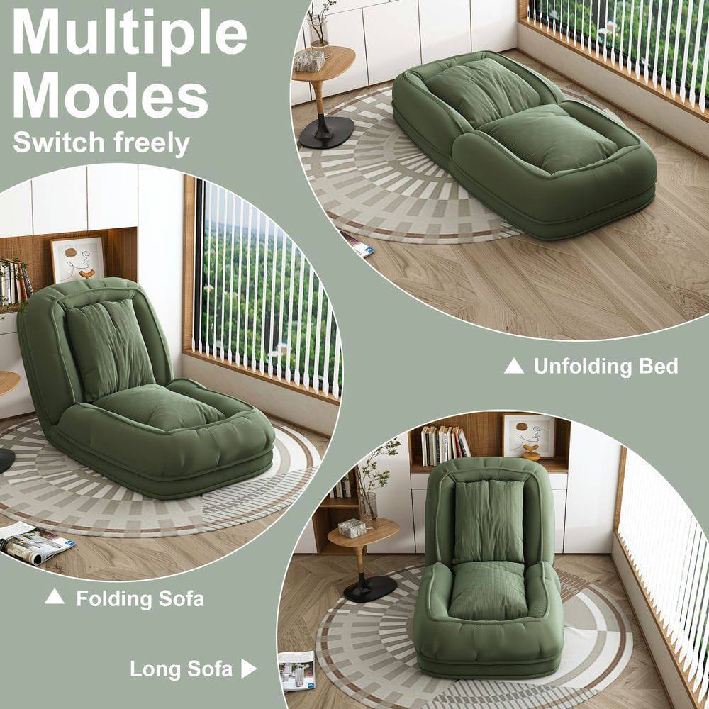 Alt View 7. Kadyn - Upholstered Bed for Adult, Foldable Lazy Sofa Bed with 5 Adjustable Position, Includes 2 Soft Pillows, Green - Green.