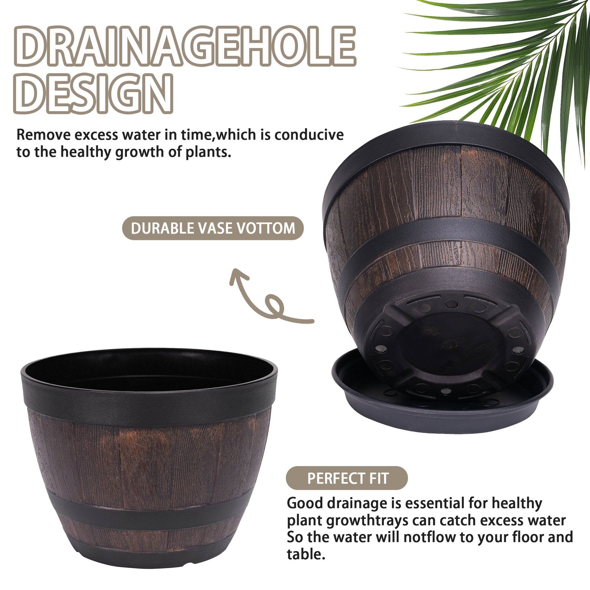 **DRAINAGEHOLE DESIGN**  
Remove excess water in time, which is conducive to the healthy growth of plants.

**DURABLE VASE BOTTOM**  
Good drainage is essential for healthy plant growth. Trays can catch excess water so the water will not flow to your floor and table.

**PERFECT FIT**  
Good drainage is essential for healthy plant growth. Trays can catch excess water so the water will not flow to your floor and table.