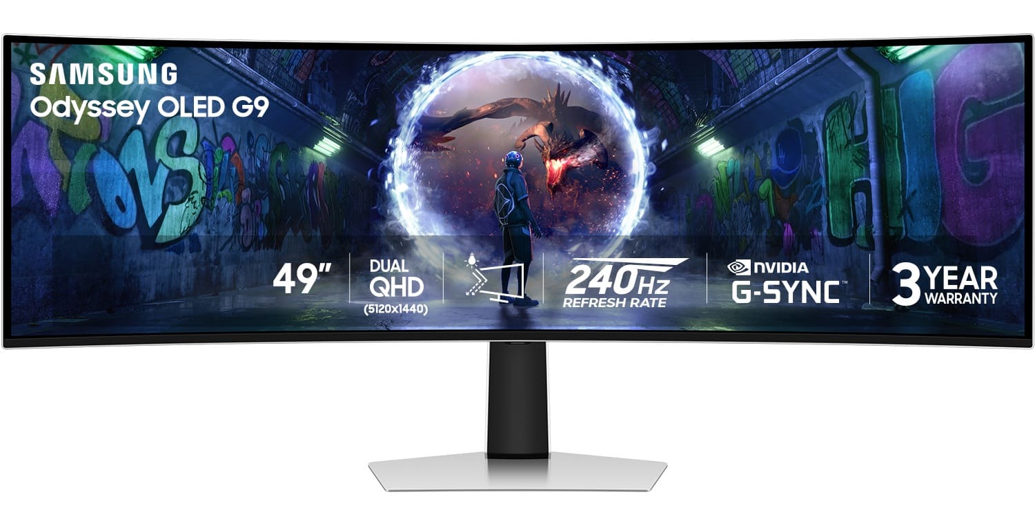 SAMSUNG Odyssey OLED G9 49" QHD (5120x1440) NVIDIA 240Hz G-SYNC REFRESH RATE 3 YEAR WARRANTY