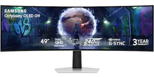 Samsung - 49" Odyssey OLED G9 (G93SD) Dual-QHD 240Hz 0.03ms G-Sync Compatible Curved Glare Free Gaming Monitor - Silver