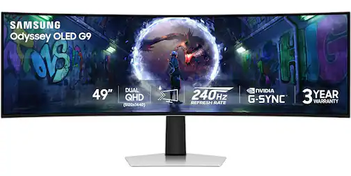 Samsung - 49" Odyssey OLED G9 (G93SD) Dual-QHD 240Hz 0.03ms G-Sync Compatible Curved Glare Free Gaming Monitor - Silver