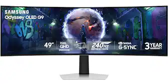 Samsung - 49" Odyssey OLED G9 (G93SD) Dual-QHD 240Hz 0.03ms G-Sync Compatible Curved Glare Free Gaming Monitor - Silver