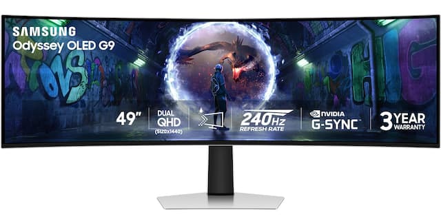 Samsung - 49" Odyssey OLED G9 (G93SD) Dual-QHD 240Hz 0.03ms G-Sync Compatible Curved Glare Free Gaming Monitor - Silver