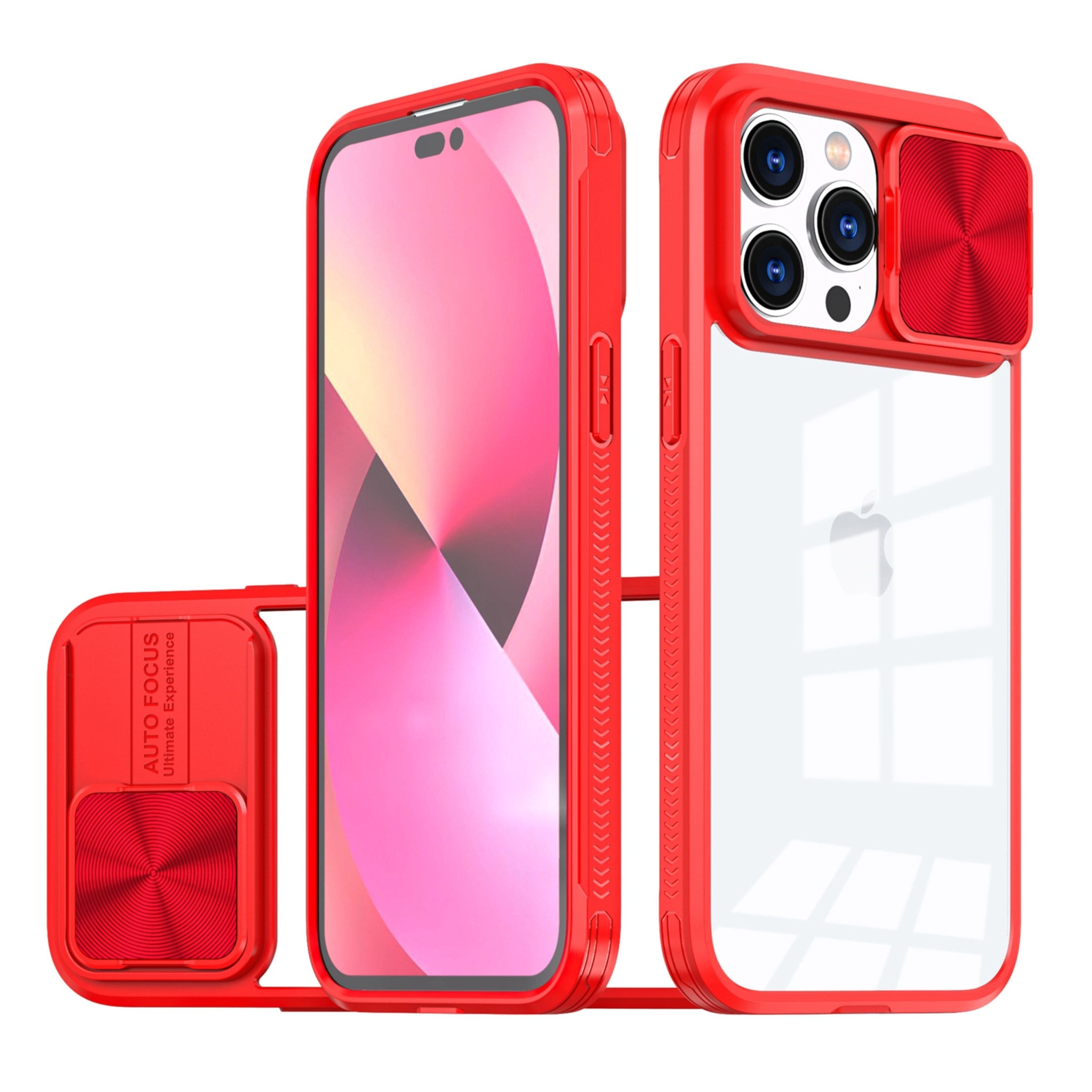 Kitcheniva - Hybrid Sliding Lens Cover Case With Screen Protector For iPhone 15 Pro Max - Red