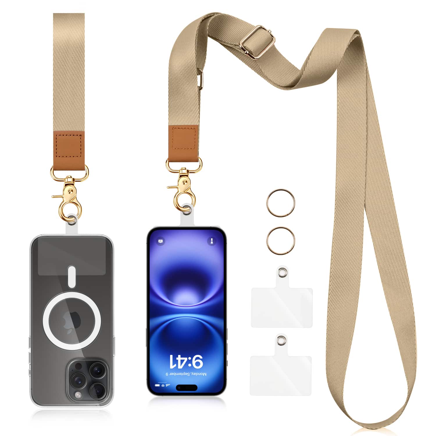 Vena - Phone Lanyard, Cell Phone Strap Crossbody Neck Wrist Strap Phone Holder, Detachable Cell Phone Lanyard Strap - Beige