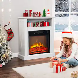 Winado - 32" Electric Fireplace with Mantel, Freestanding Wooden Surround Firebox with 1400W Fireplace Heater, 3D Flame Effect - White and Black