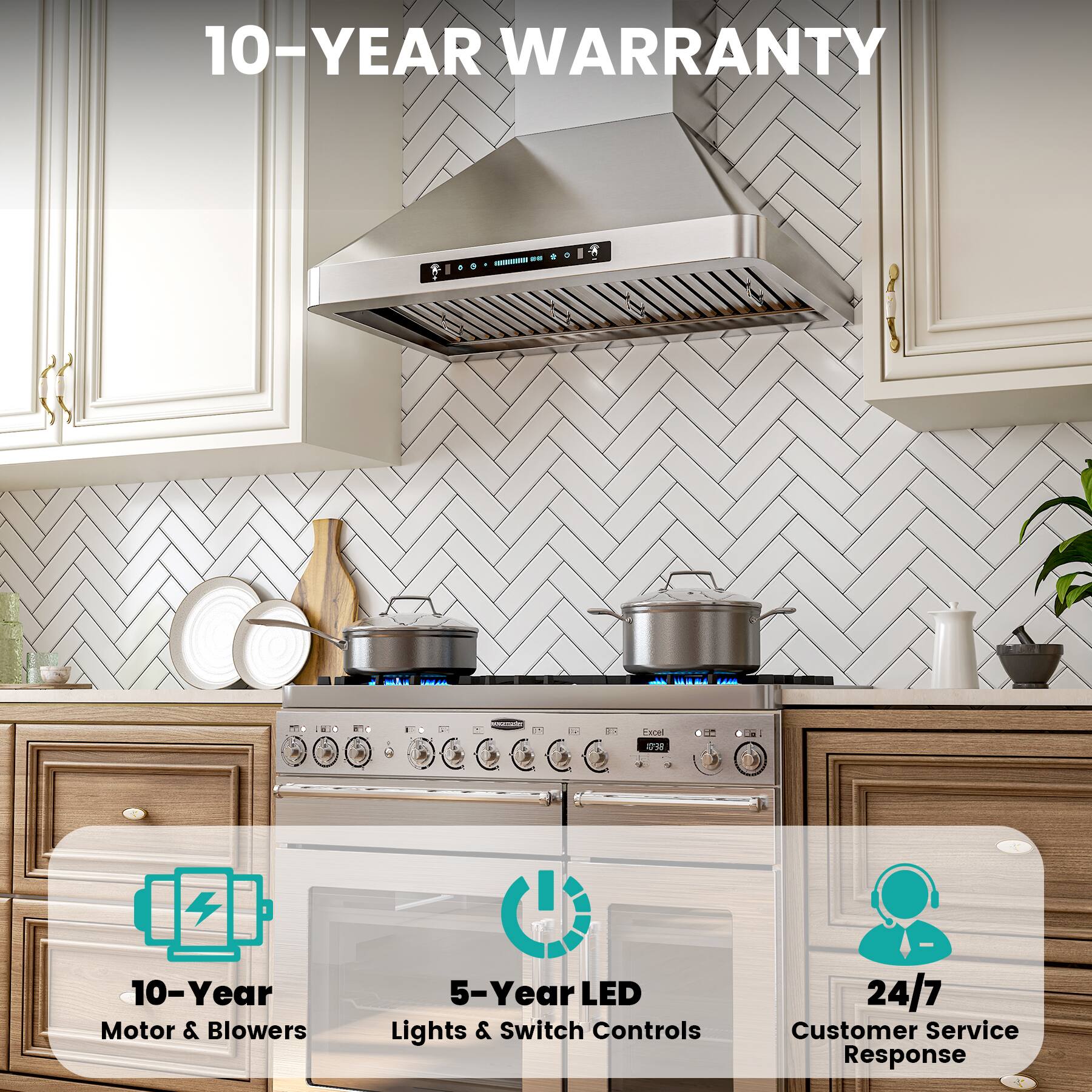 10-YEAR WARRANTY

- 10-Year Motor & Blowers
- 5-Year LED Lights & Switch Controls
- 24/7 Customer Service Response